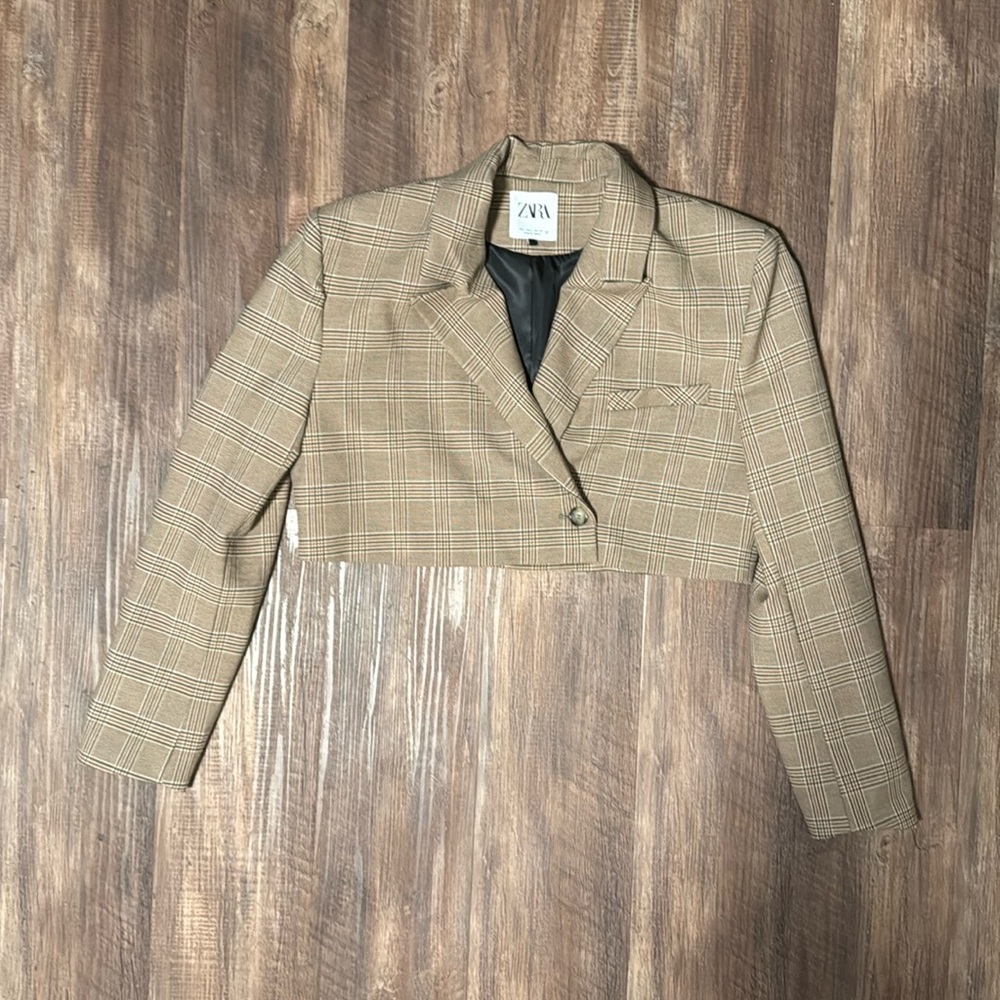 Zara Cropped Plaid Blazer
